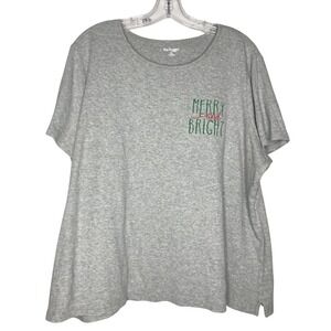 Kim Rogers Curve 2X Gray Relaxed Tee Embroidered Merry and Bright Christmas